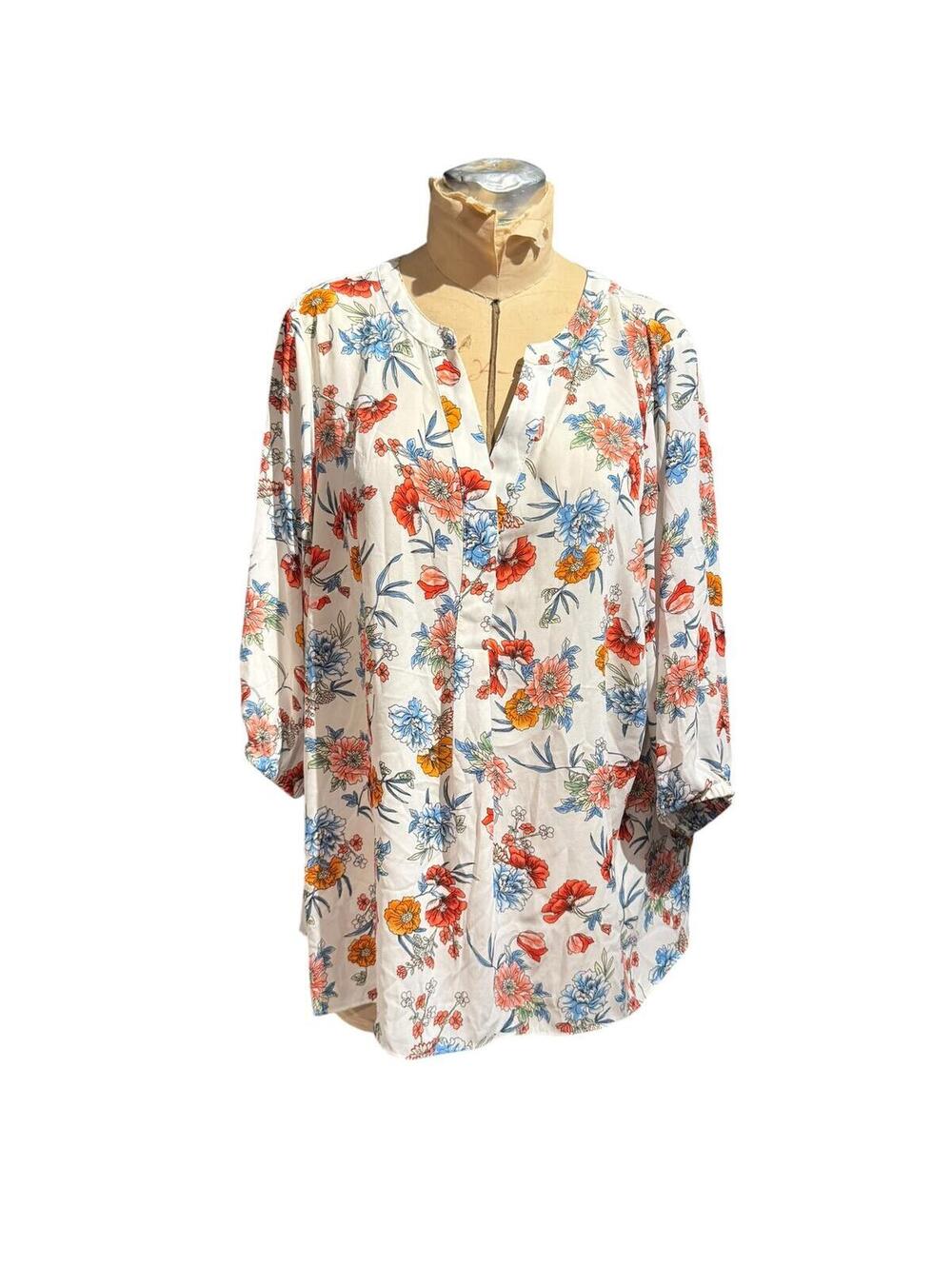 Tahari Floral Print Long Sleeve Tunic Blouse